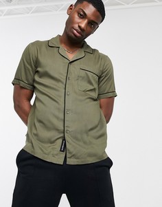 Рубашка цвета хаки с короткими рукавами и кубинским воротником Native Youth-Зеленый цвет