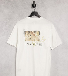 Белая oversized-футболка с принтом "Girls Gang" на спине Sixth June – эксклюзивно для ASOS-Белый