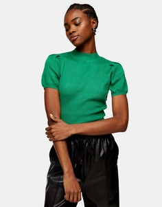 Вязаный топ с пышными рукавами Topshop-Зеленый цвет