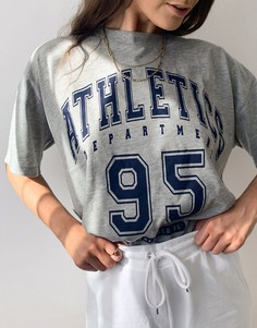 Серая меланжевая футболка в стиле oversized с принтом «Athletic» ASOS DESIGN-Серый