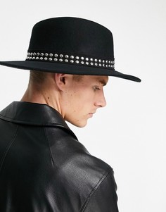 Черная шляпа регулируемого размера с широкими полями и заклепками ASOS DESIGN-Черный цвет