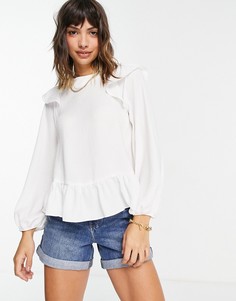 Лонгслив цвета слоновой кости с оборками ASOS DESIGN-Белый