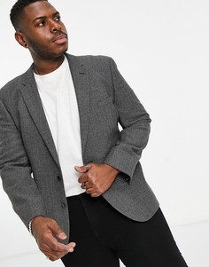 Темно-серый пиджак облегающего кроя из ткани с добавлением шерсти и фактурой "в елочку" ASOS DESIGN wedding