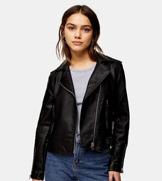 Черная короткая куртка из искусственной кожи Topshop Petite-Черный цвет