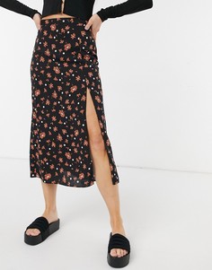 Юбка миди с цветочным принтом в горошек и разрезом до бедра ASOS DESIGN-Многоцветный