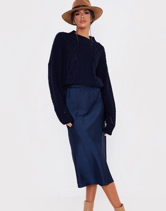 Темно-синяя атласная юбка миди в бельевом стиле In The Style x Lorna Luxe-Темно-синий