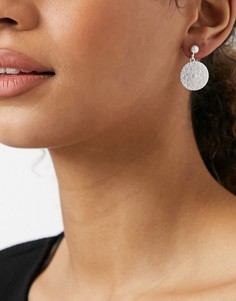 Серебристые серьги-подвески в виде монет с цветочным узором Accessorize-Серебристый