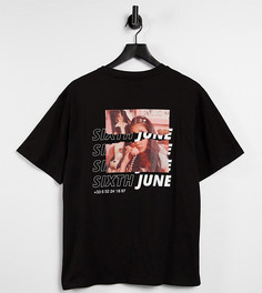 Черная oversized-футболка с фотопринтом на спине Sixth June-Черный цвет