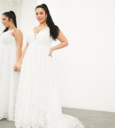 Свадебное платье без рукавов с вышивкой и глубоким вырезом ASOS EDITION Curve Florence-Белый
