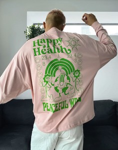 Розовый oversize-лонгслив с принтом на спине и рукавах ASOS DESIGN-Розовый цвет