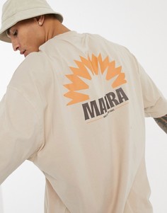 Светло-бежевая oversized-футболка с принтом восхода солнца на спине ASOS DESIGN-Нейтральный