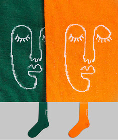 Набор из двух пар носков до щиколотки с принтом в виде нарисованных лиц ASOS DESIGN-Многоцветный