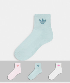 Набор из 3 пар носков пастельных оттенков до щиколотки с логотипом-трилистником adidas Originals-Многоцветный