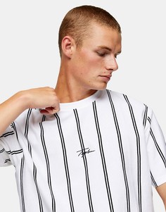 Белая футболка в полоску с надписью Topman-Белый