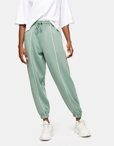 Шалфейно-зеленые джоггеры с декоративным швом Topshop-Коричневый цвет