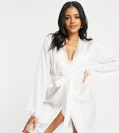 Белый пижамный халат из атласной ткани с кружевной отделкой от комплекта для невесты Missguided