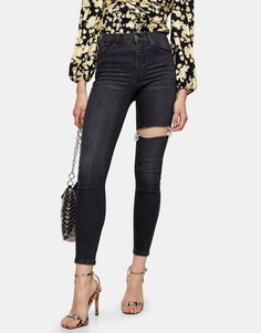Черные зауженные джинсы со рваной отделкой Topshop Jamie-Черный цвет