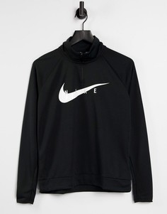 Черный топ для среднего слоя с короткой молнией и логотипом-галочкой Nike Running-Черный цвет