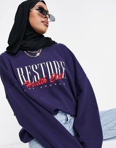 Темно-синий свитшот со спортивным принтом в ретро-стиле ASOS DESIGN