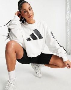 Белый свитшот с 3 полосками и регулирующим шнурком adidas Training