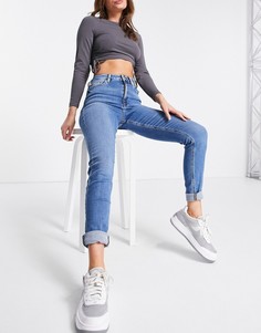 Яркие зауженные джинсы с завышенной талией ASOS DESIGN Ridley-Голубой