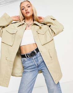 Куртка в стиле oversized с карманами светло-бежевого цвета ASOS DESIGN-Белый