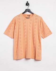 Футболка в стиле oversized с вышивкой ришелье ASOS DESIGN-Оранжевый цвет