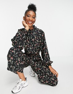 Комбинезон с оборками на талии и цветочным принтом ASOS DESIGN-Многоцветный