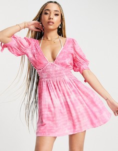 Розовое пляжное платье мини из жатой ткани с вышивкой ришелье ASOS DESIGN-Розовый цвет