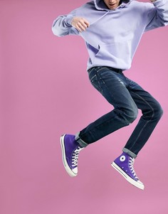 Эластичные узкие джинсы темно-синего цвета с эффектом японской потертости ASOS DESIGN-Голубой