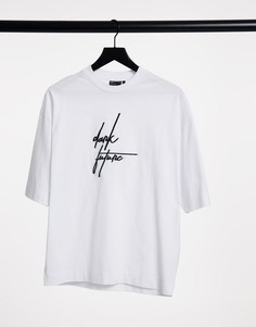 Белая oversized-футболка из плотной ткани с вышивкой на груди ASOS Dark Future-Белый