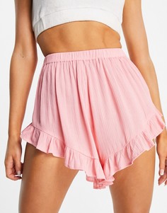 Розовые пляжные шорты с оборками ASOS DESIGN-Розовый цвет