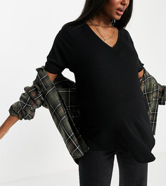 Черный oversize-топ в рубчик с V-образным вырезом ASOS DESIGN Maternity-Черный цвет