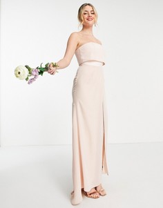 Многослойное платье-бандо макси с юбкой с запахом и складками ASOS DESIGN Bridesmaid-Розовый цвет