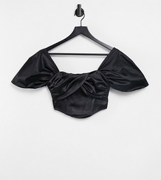 Топ черного цвета в корсетном стиле с короткими рукавами и перекрученным дизайном ASOS DESIGN Petite-Черный цвет