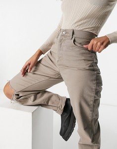 Серо-коричневые свободные джинсы в винтажном стиле с завышенной талией и рваной отделкой на коленях ASOS DESIGN Hourglass-Серый