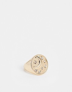 Массивное кольцо с луной и звездами золотистого цвета ASOS DESIGN-Золотистый