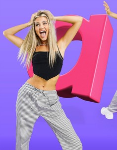 Прямые брюки в монохромную клетку из поплина без застежки ASOS DESIGN-Черный цвет