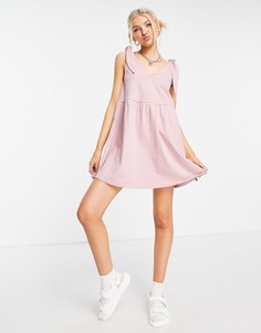 Розовое платье мини с присборенной юбкой и завязками на плечах ASOS DESIGN-Розовый цвет