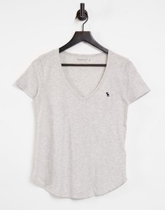 Серая футболка с короткими рукавами и V-образным вырезом Abercrombie & Fitch-Серый