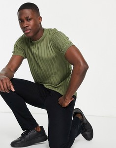 Трикотажная футболка цвета хаки в рубчик ASOS DESIGN-Зеленый цвет