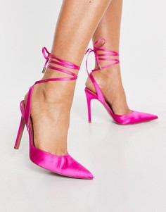 Розовые атласные туфли на высоком каблуке с завязками ASOS DESIGN Pally-Розовый цвет