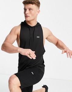Спортивная футболка без рукавов с заниженной проймой и капюшоном ASOS 4505 Icon-Черный цвет