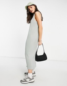 Шалфейно-зеленое платье миди в рубчик без рукавов ASOS DESIGN-Зеленый цвет