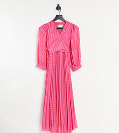 Розовое плиссированное платье миди для кормящих матерей из ткани добби с шевронным узором с запахом и завязкой вокруг тела ASOS DESIGN Maternity-Розовый цвет