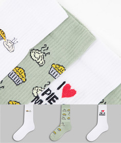 Набор из 3 пар носков с принтом кексов и пюре ASOS DESIGN-Многоцветный