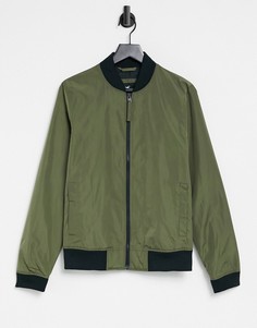 Легкая нейлоновая куртка-бомбер оливково-зеленого цвета Hollister-Зеленый цвет