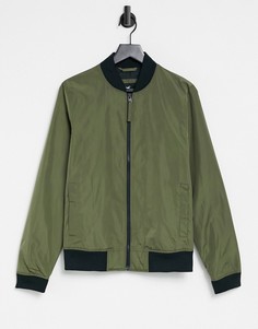 Легкая нейлоновая куртка-бомбер оливково-зеленого цвета Hollister-Зеленый цвет