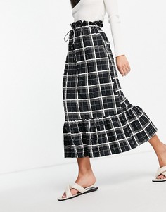 Фактурная юбка миди с принтом в монохромную клетку ASOS DESIGN-Многоцветный