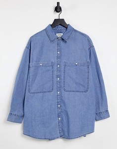 Голубая джинсовая oversize-рубашка из органического хлопка Monki Allison-Голубой